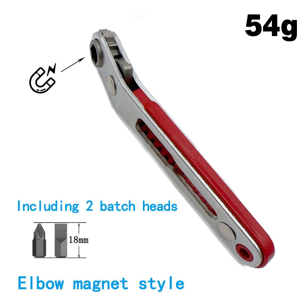 Red Magnetic Bidirectional Ratchet Screwdriver Right Angle Elbow Cross Shaped Hand Tool Accessory Set