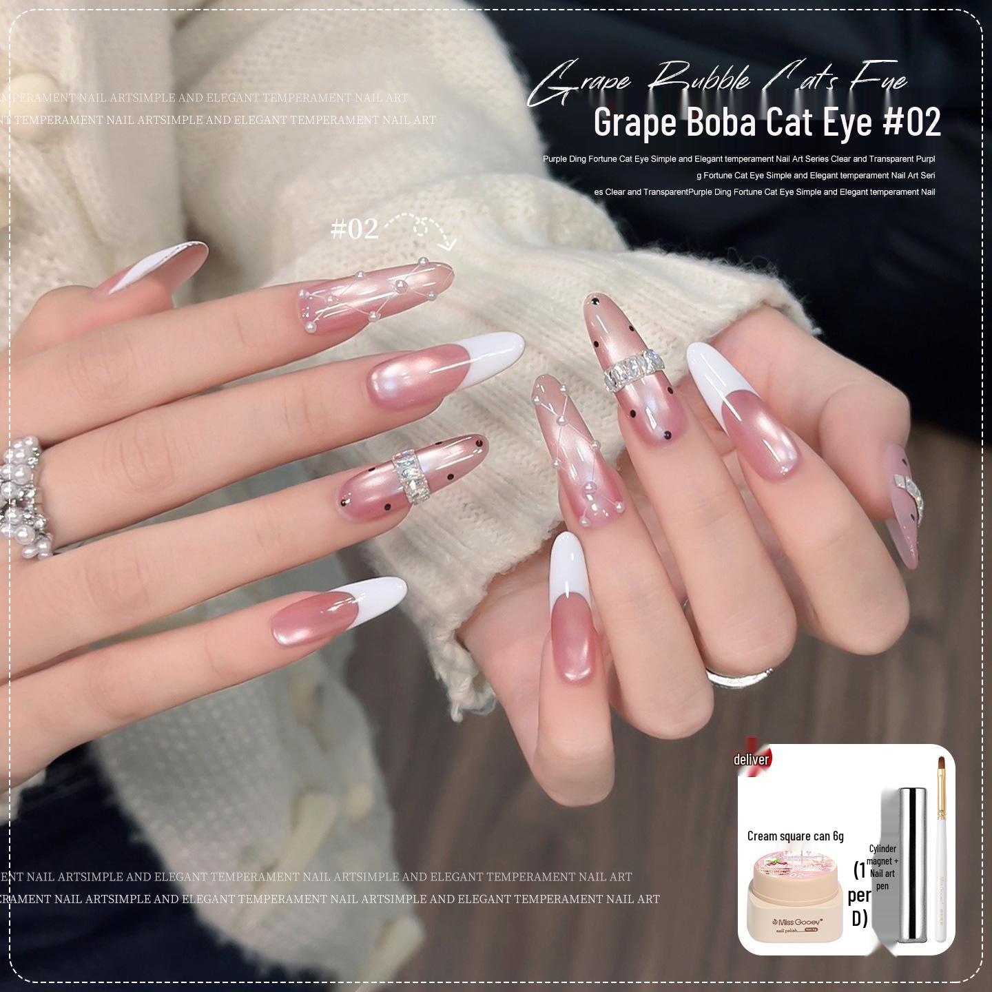 Miss Honey s Grape Bubbly Cat Eye Nail Gel 2026 with Ice Transparent Glass Bead Art.