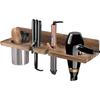 Retro-style Wooden Wall-mounted Hair Dryer Rack and Styling Tool Organizer Brown Color