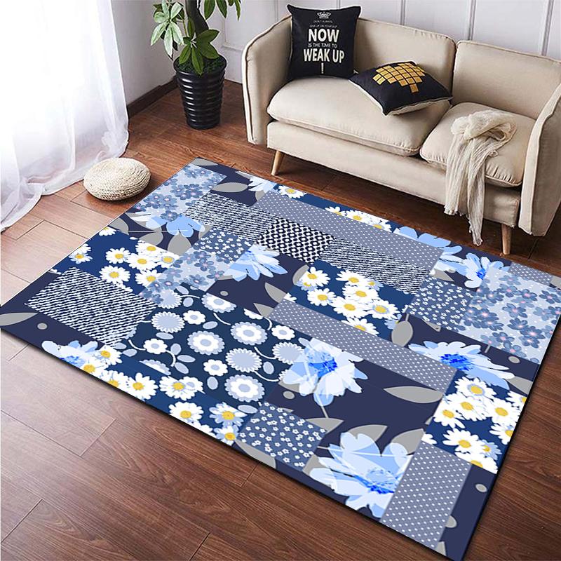 Cartoon Blume Schönes Gemälde Teppich für Wohnzimmer Großer Flächenteppich Schwarz Weicher Teppich Heimdekoration Matten Boho Teppiche