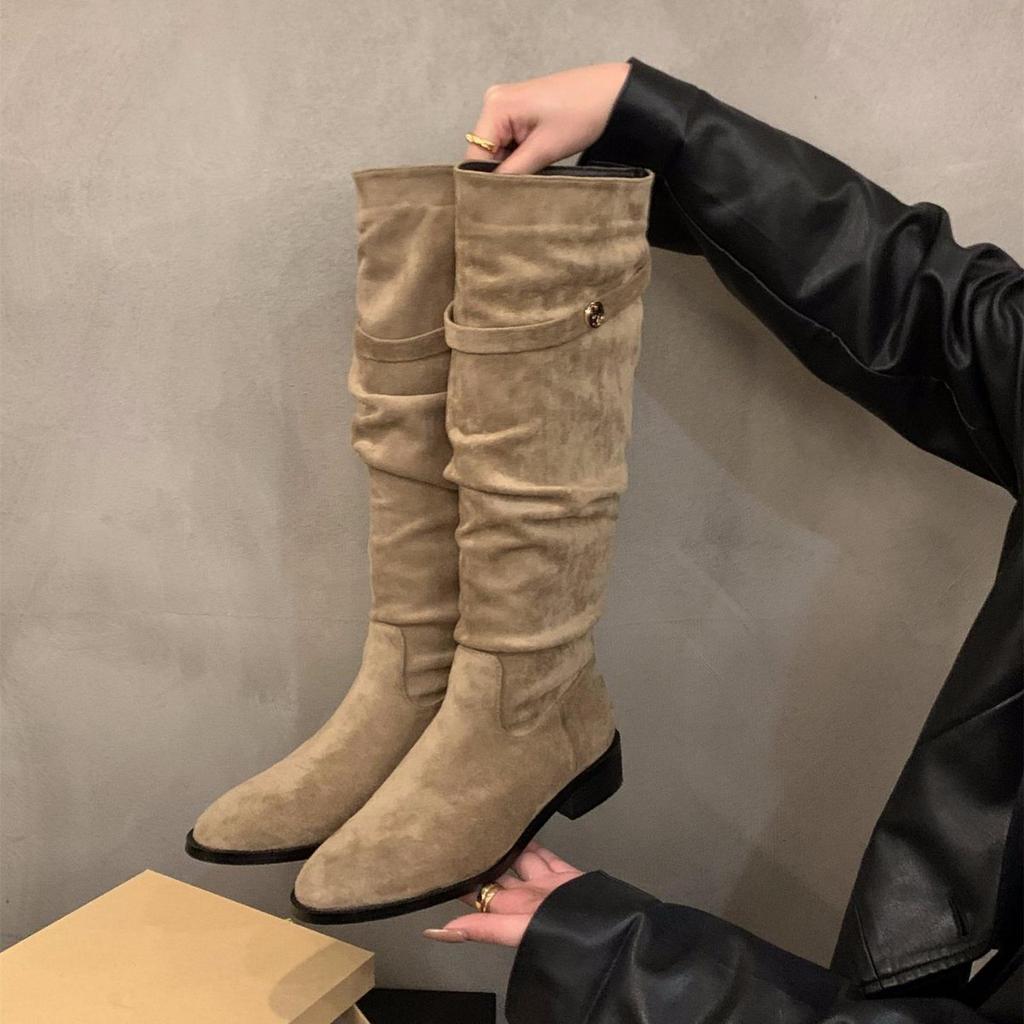 Thick Heel Pointed Thin Long Boots Women's Shoes 2025 New Autumn and Winter Piled Boots Medium Tube Knight Long Boots