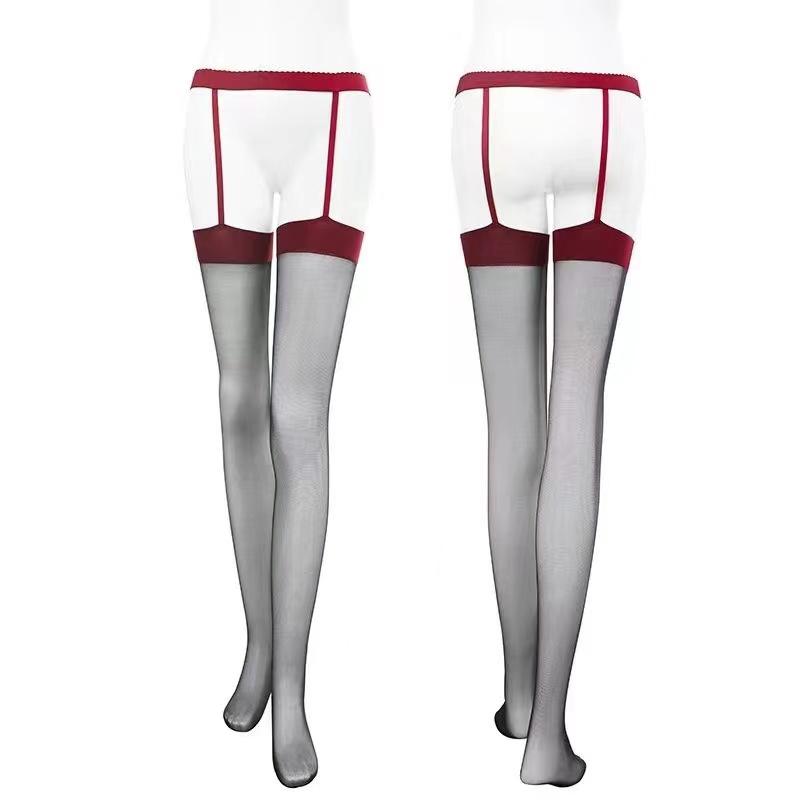 Black/Red Thigh-high Nylon Stockings Cosplay Sexy Erotic Lingerie Garter Belt Long Stockings Lady Ultra-thin Transparent Tights