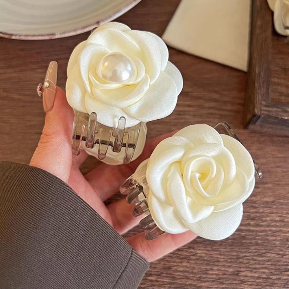 Small Fabric Floral Hair Clip Elegant Pearls Flower Hair Claw Camellia Hair Clip  Back Head Wear