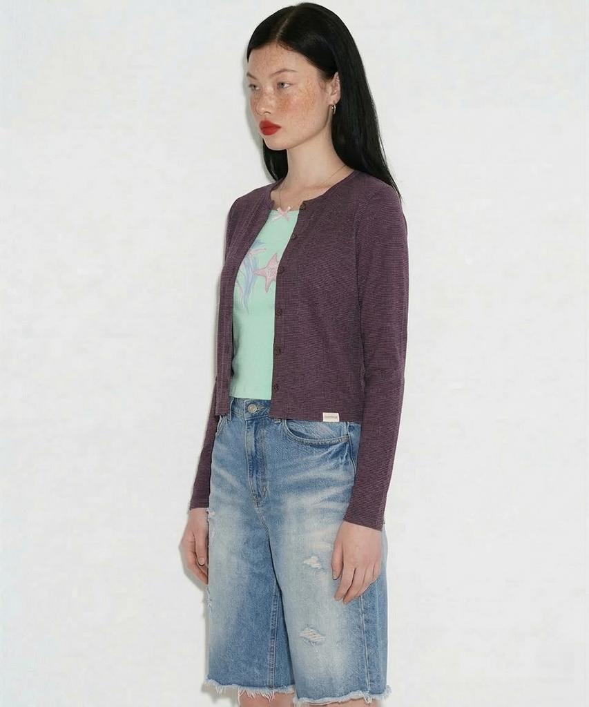 Setsetset Slim Striped Cardigan Dark Purple