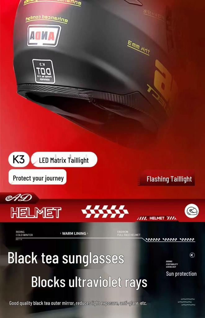 3C Certified Full Face Motorcycle Helmet for Men & Women - All-Season, Trendy Autumn/Winter Design