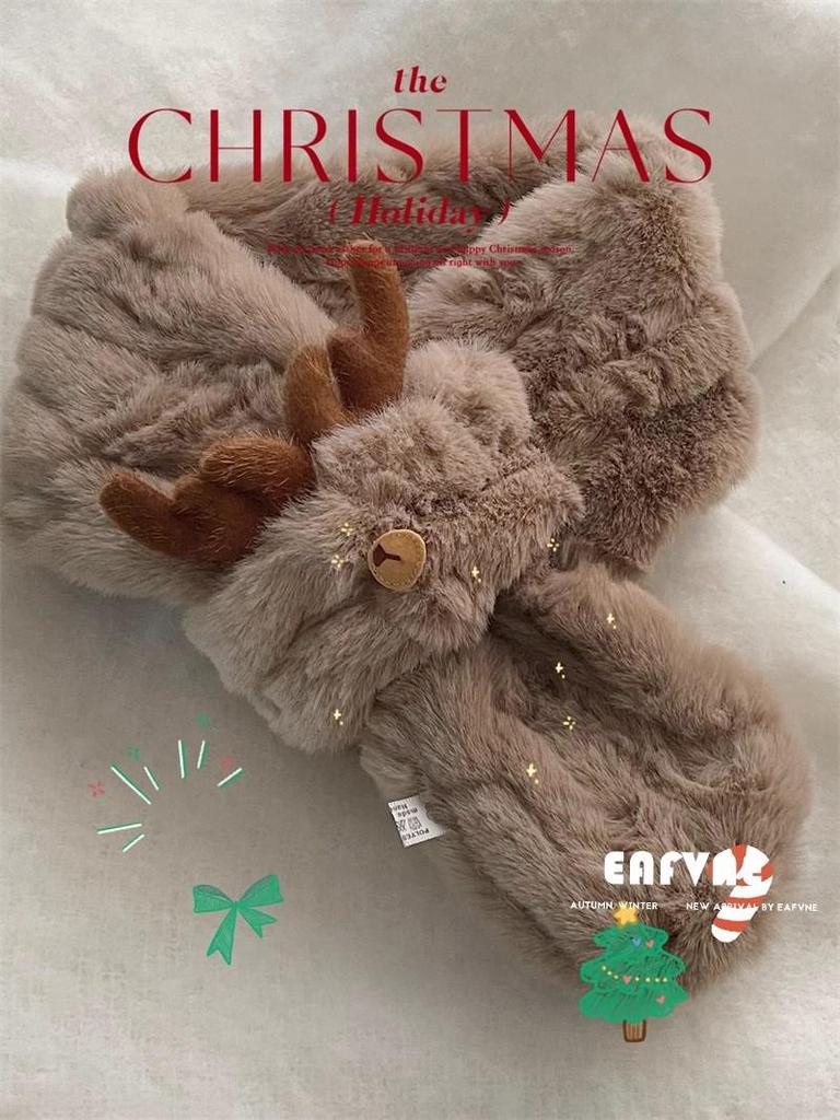 Atmosphäre Geschenk: Damen Flauschiger Winterschal, Faux Rex Kaninchenfell, Vielseitiger Plüsch Rehbrauner Nackenwärmer für Weihnachten & Neujahr