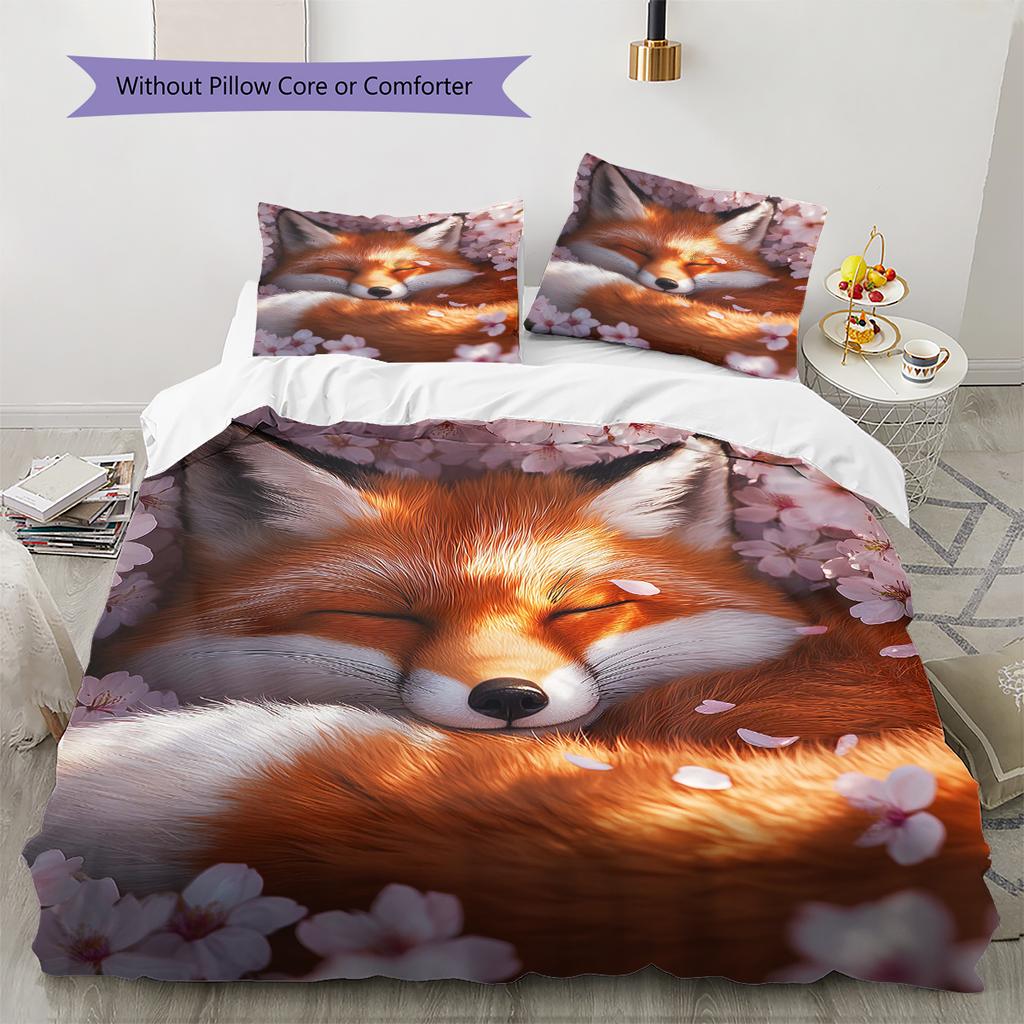 Tiger Fox Art Pattern Bedding Quilt Set Quilt Cover Pillowcase Home Decoration Gift (1 * Duvet Cover + 2 * Pillowcase, Without Core)