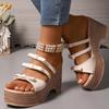 Fashion Bow Knot Chunky Platform Slippers Women Fashion Party High Heel Pu Leather Slides Ladies Summer Wedge Open Toe Sandal Mujer
