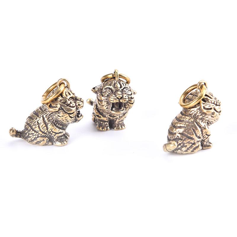 Brass Cartoon Little Tiger Animal Keychain Pendant Zodiac Tiger Small Pendant