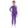 Mädchen Performance Jumpsuit Mock Neck Design Langarm Leotard Glänzende Strasssteine Akrobatik Outfit