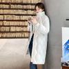 Daunenjacke für Damen, mittellang, Stehkragen, koreanische Winterversion, glänzende Overknee-Wattierungsjacke, große Größe, lockere, einfarbige Mäntel