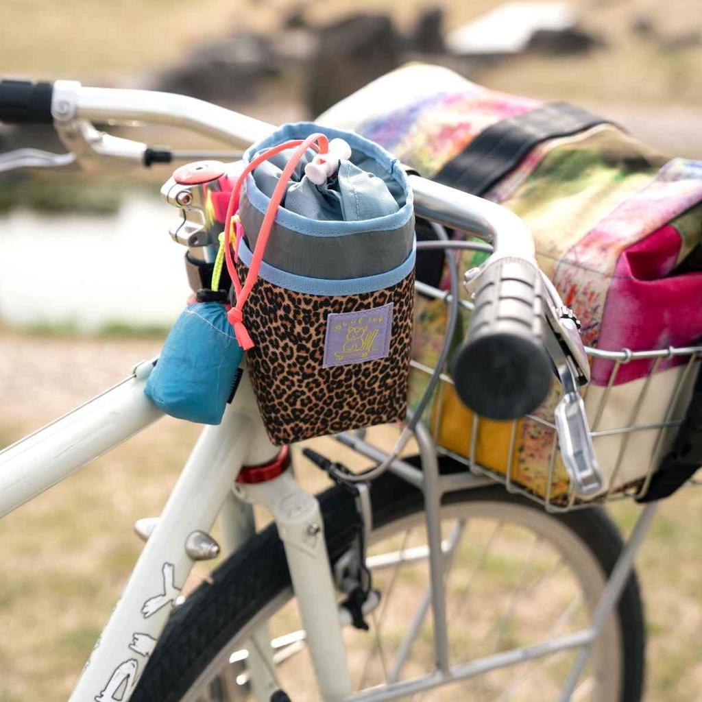 BLUE LUG Stem Pouch with Drink Holder and Accessory Pouch for and Cycling X-Pac Bicycles, Touring, (Gray/Leopard Print)