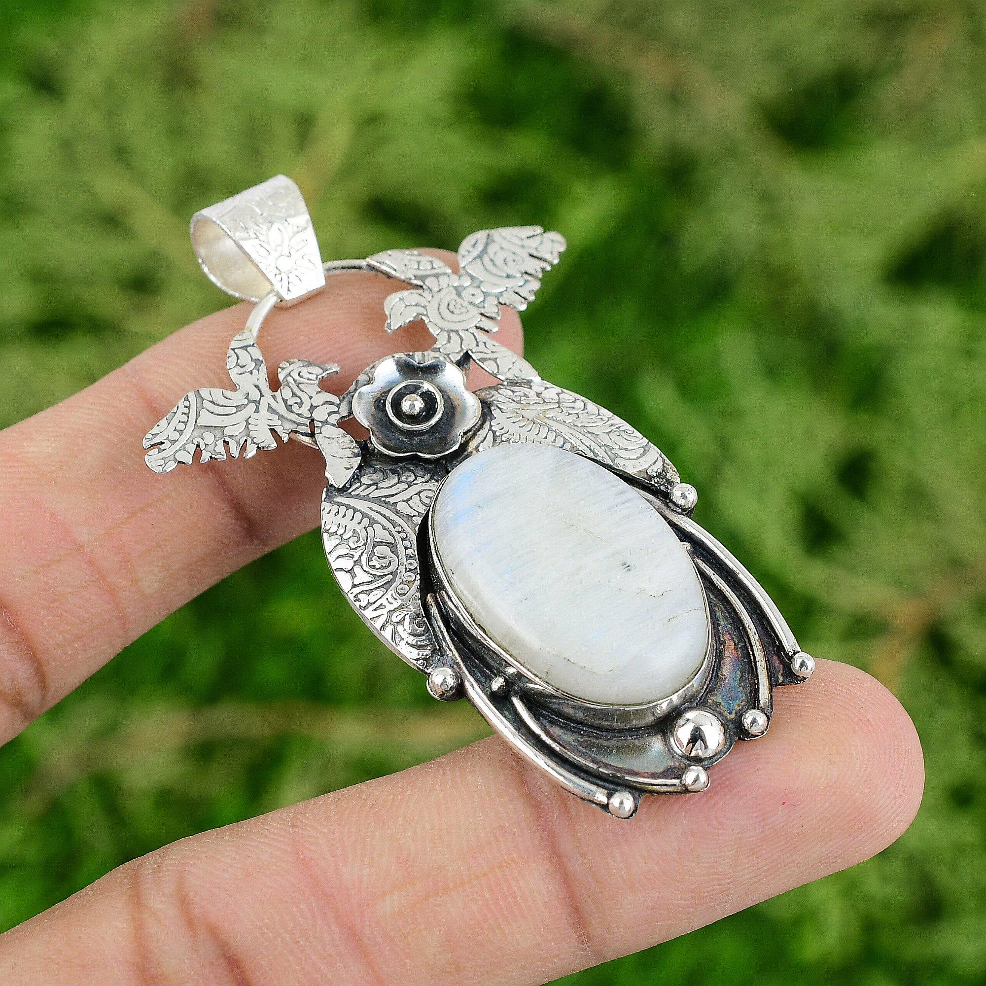 

Сделка на День Благодарения Камень Радужный Лунный Камень 925 Серебро Безель Жена Новый Кулон