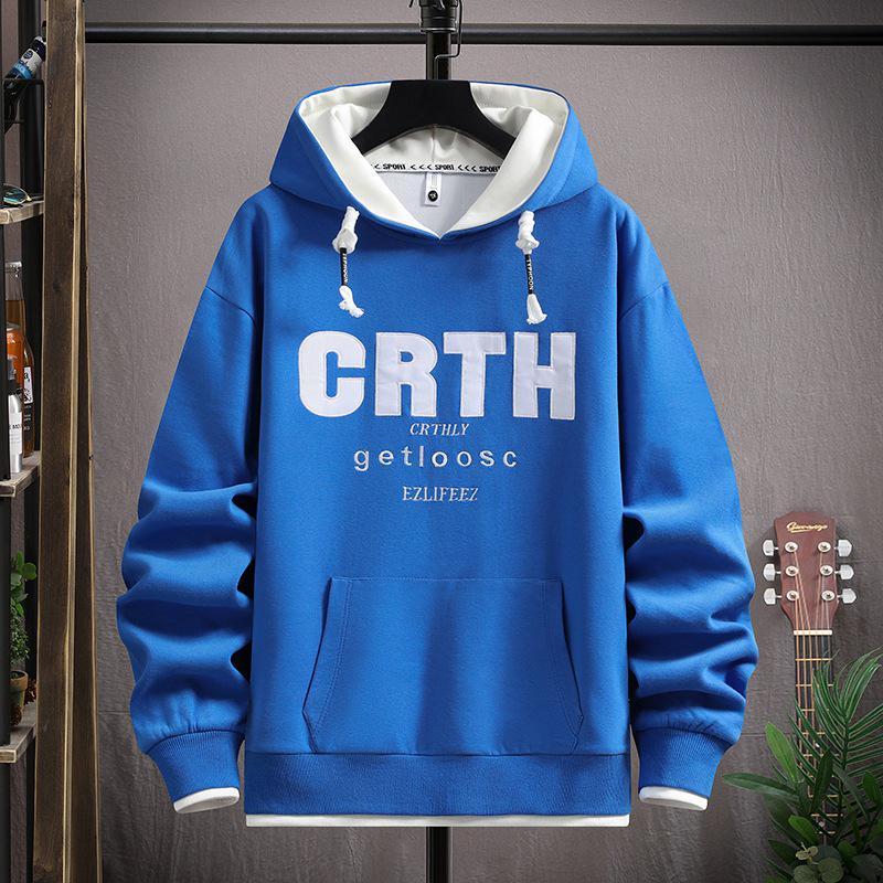 2025 Höst/Vinter Herr Sweatshirt: Trendig falsk tvådelad med broderi i kinesisk stil, perfekt för mellanstadieelever