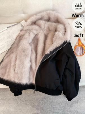 Women's Retro Fluffy Cotton-Padded Coat with Fur Collar - High-End Design, Loose Fit, Casual Winter Jacket