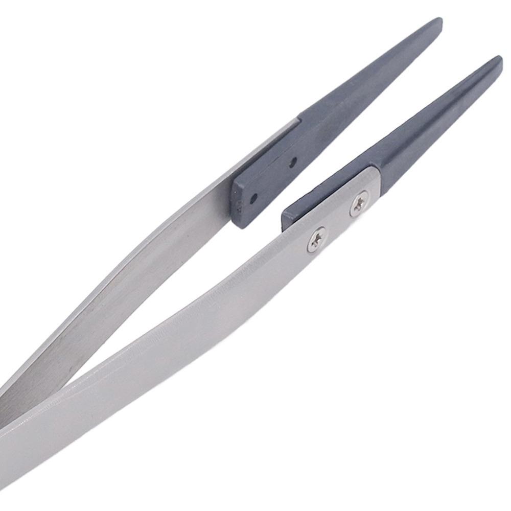 Stainless Steel ESD-Safe Tweezers Pointed Tip Plastic Head Anti-Static Tweezers Straight Fine Pointed Engineer Tweezers
