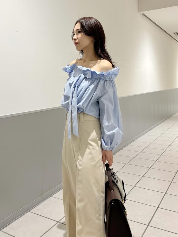 FRAY Puff Sleeve Blouse Blue I.D. Women's Off-the-Shoulder FWFB251100,