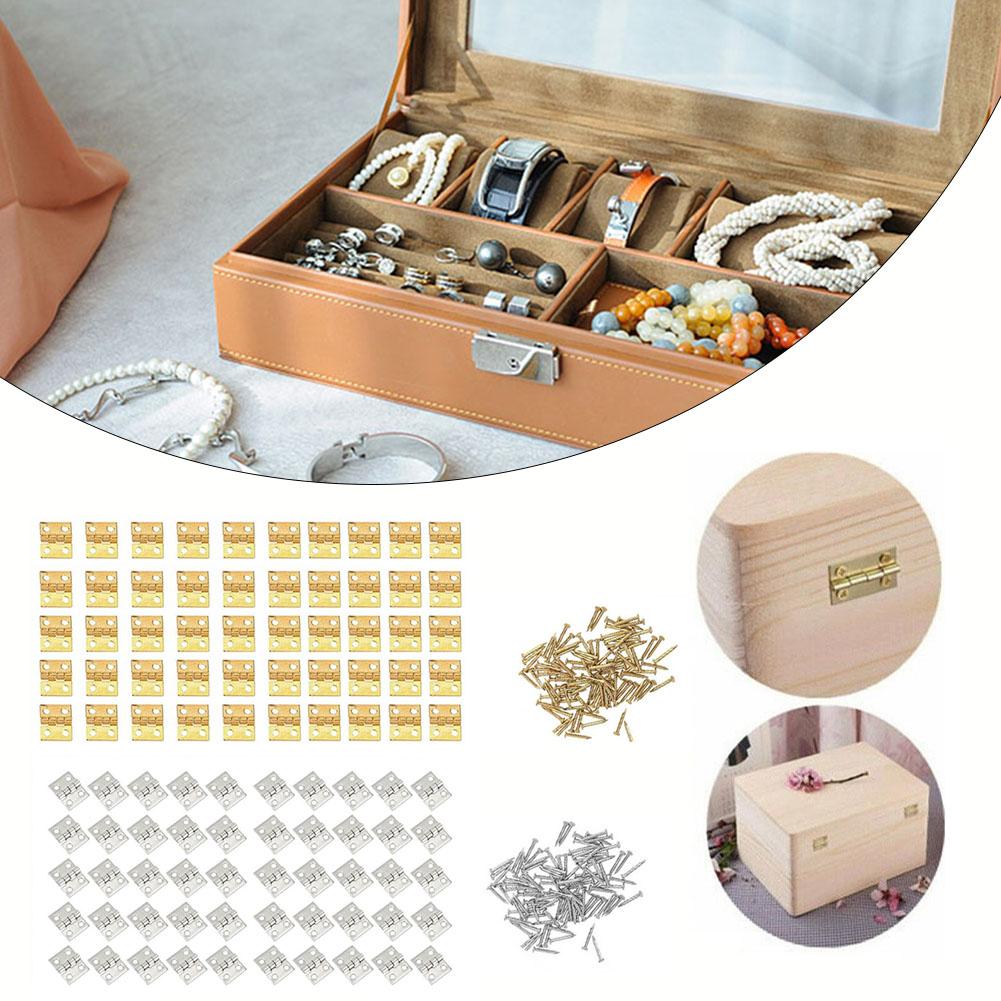 50pcs Brass Mini Hinge Cabinet Door Hinges Jewelry Wooden Box Hinge With Nails Furniture Hardware Decorative Accessories
