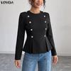 VONDA Blusa Peplo da Donna a Maniche Lunghe Casual con Zip Posteriore e Vita Pieghettata