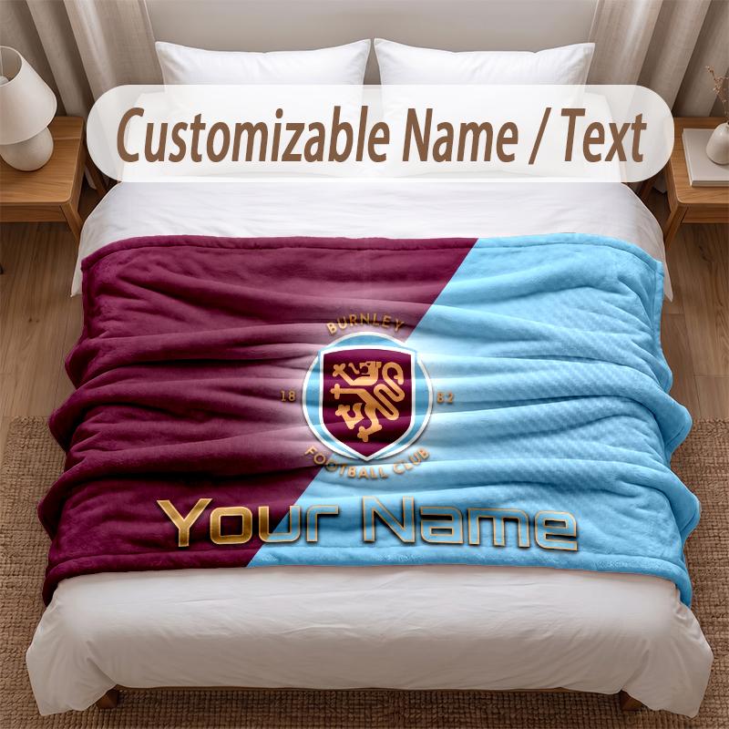 Burnley Football Printed Flannel Blanket Custom Name Text Soft Warm Throw For Bedroom Holiday Gift