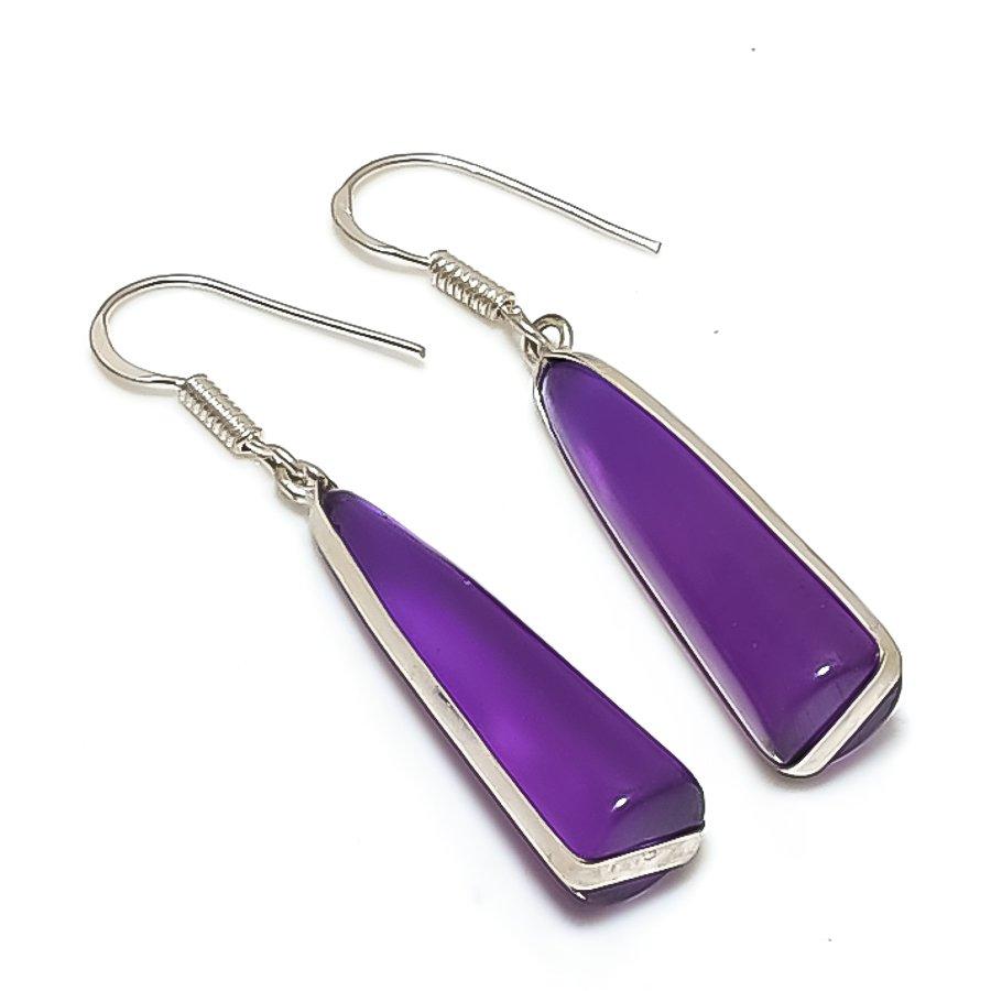 

Natural Sage Amethyst Gemstone 925 Sterling Silver Jewelry Earring 1.97 g9M74