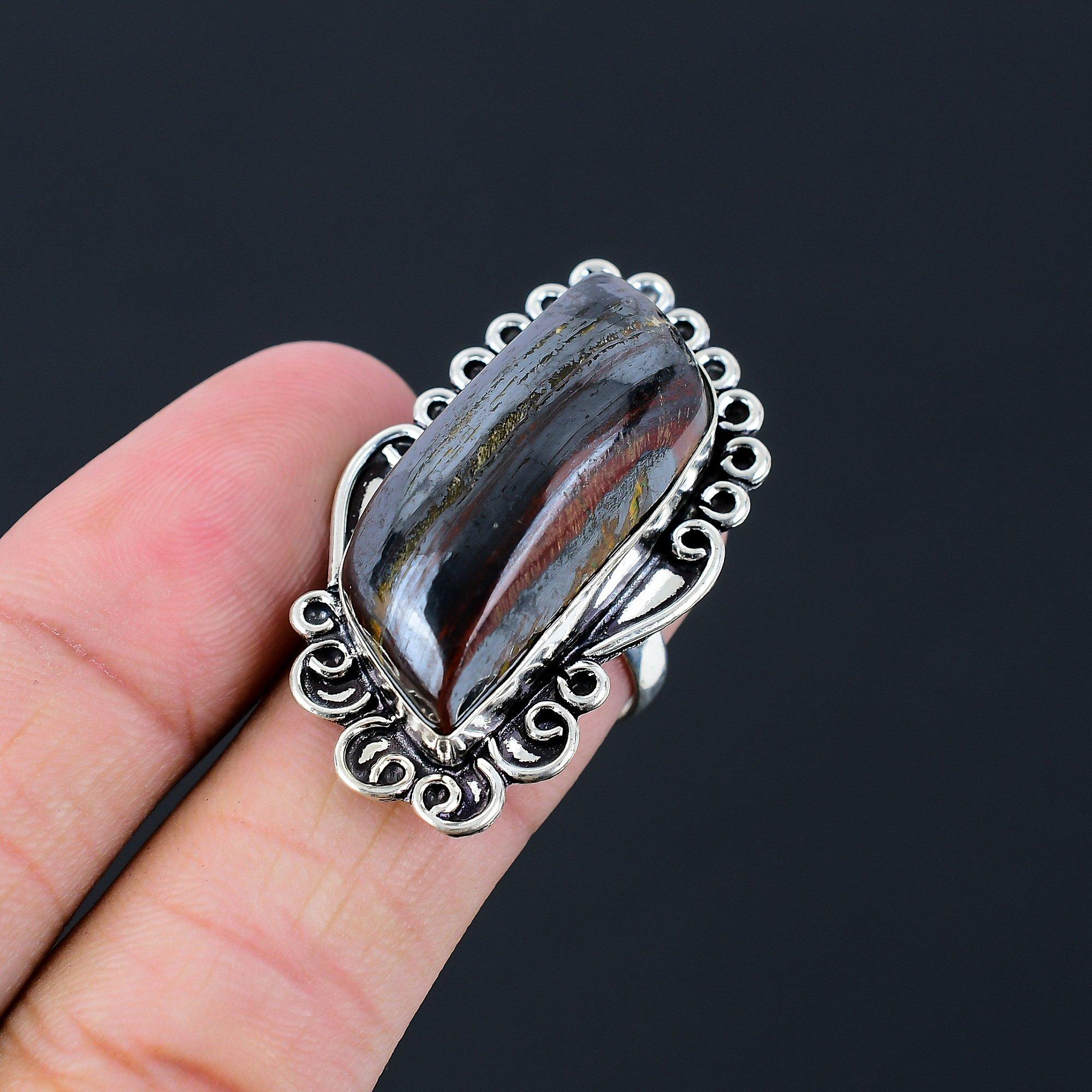 

925 Silver Marquise Natural Iron Iron Tiger Eye Wedding Solitaire Ring Size 8 8