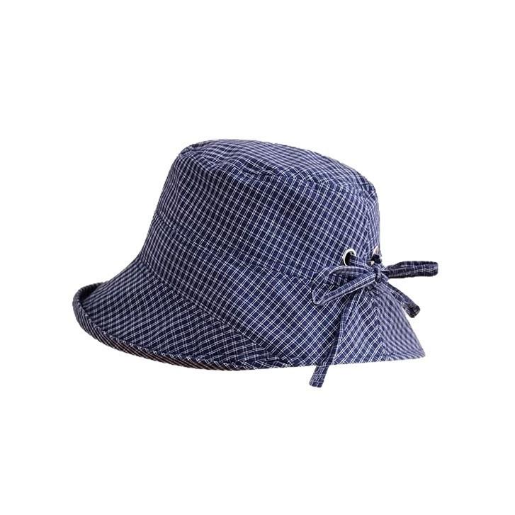 Fisherman'S Hat Japanese Plaid Women'S Bow Summer Versatile Large Brim Sun Protection Hat Sunshade Basin Hat
