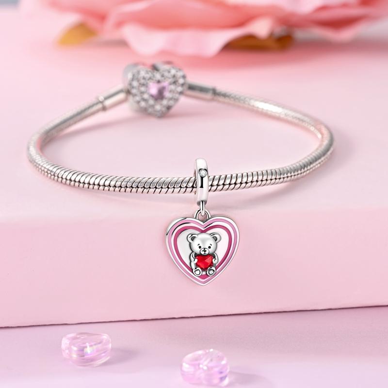 925 Silver Charm Beads Love Heart Charms Pendant Fit Bracelet DIY Women Valentine's Day Jewelry Gift