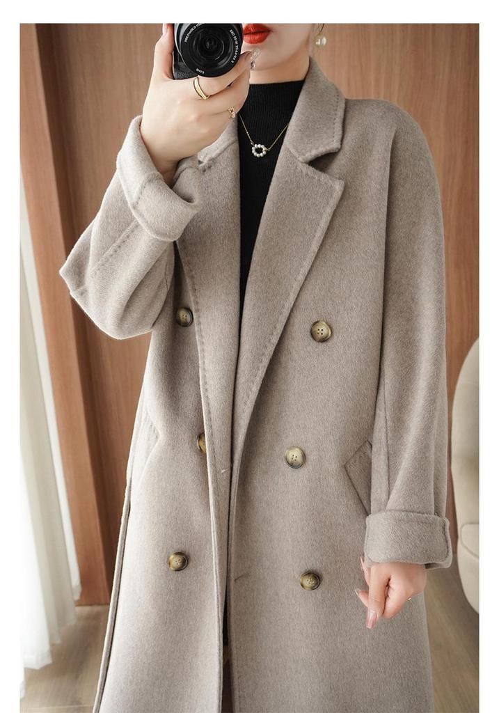 Double-Sided Wool Lapel Coat: Women's Slimming Double-Breasted Mid-Length for Autumn/Winter