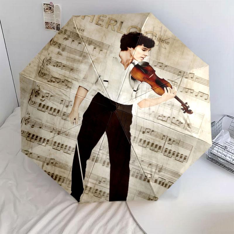Sherlock Holmes pattern, automatic folding umbrella, portable and foldable design, 8 ribs, a Christmas or birthday gift.