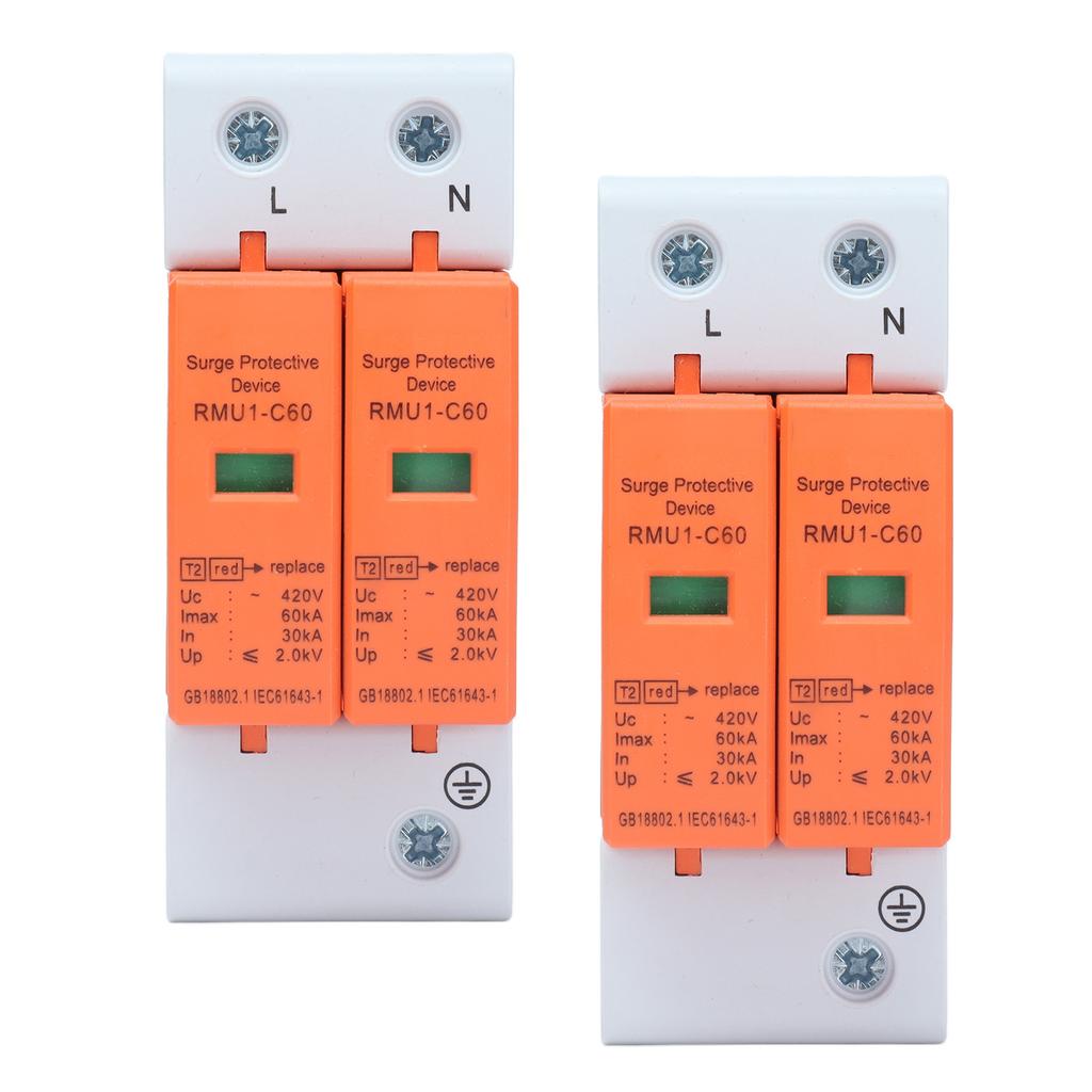 2Pcs SPD Surge Protective Devices AC Arrester Protector Home Circuit Breaker 2P 420V RMU1C6060kA