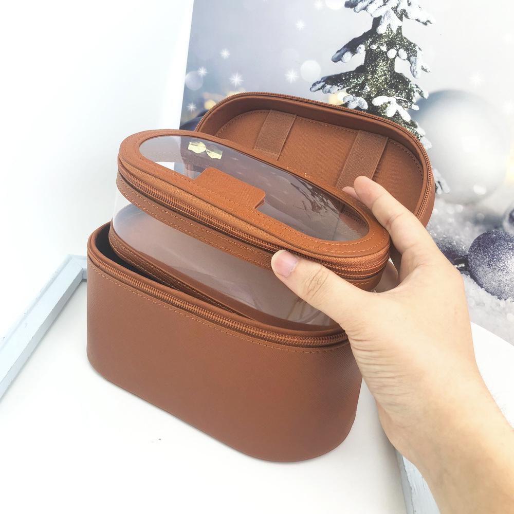 Double-Layer Makeup Bag: Mother-Child Transparent Travel Wash Bag with Wet/Dry Separation