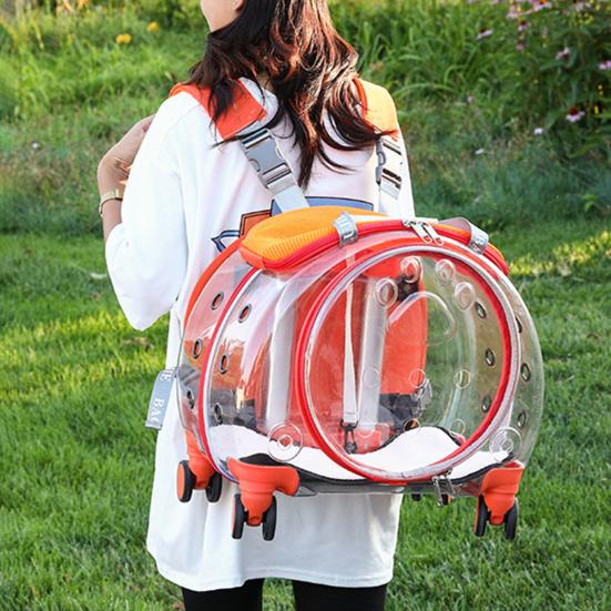 Custodia trolley per animali domestici Fori di ventilazione trasparenti Ruote silenziose Comodo zaino portatile per cani e gatti da viaggio