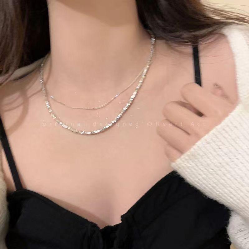 NK-28 Titanstahl Silber Choker: High-End Luxus Damen Schlüsselbeinkette, Neuer Internet-Promi-Stil.