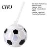 Tazza da Bevande da Esterno Borraccia da Calcio con Cannuccia, Tazza di Plastica a Forma di Pallone da Calcio da 500ml, Tazza Termica Sportiva per Bevande Calde e Fredde con Coperchio per il Giorno della Partita,