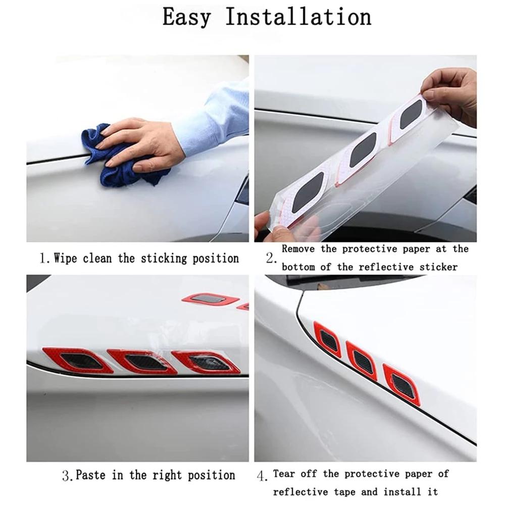 6Pcs Car Reflective Stickers 3D Car Styling Carbon Fiber Reflective Strips Night Safety Warning Reflector Tape Auto Accesorios