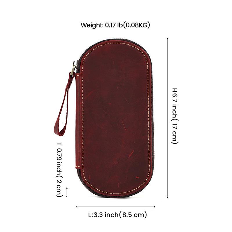 

Premium Crazy Horse Leather Pencil Case with Zipper - Multifunctional Three-Pen Holder and Fountain Pen Storage.