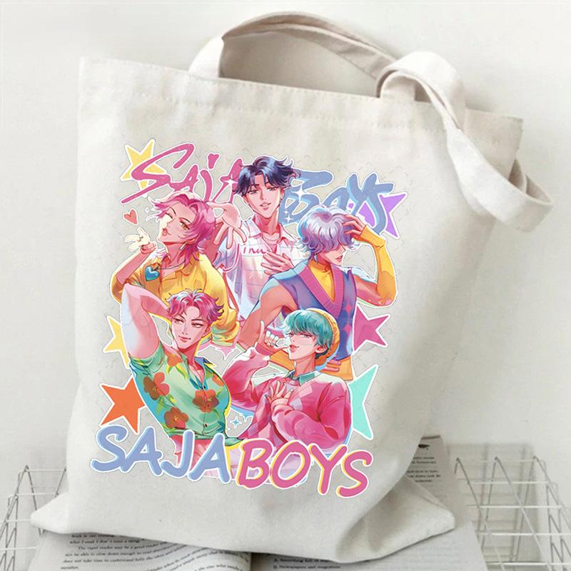 Demon Hunters Canvas Tote Bag Huntrix Girl KPop Shoulder Bag Saja Boys Zoey Rumi Mira Handbag For Daily Shopping School Commute