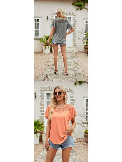 European and American Women's Solid Color Mesh Ruffle Short Sleeve T-shirt