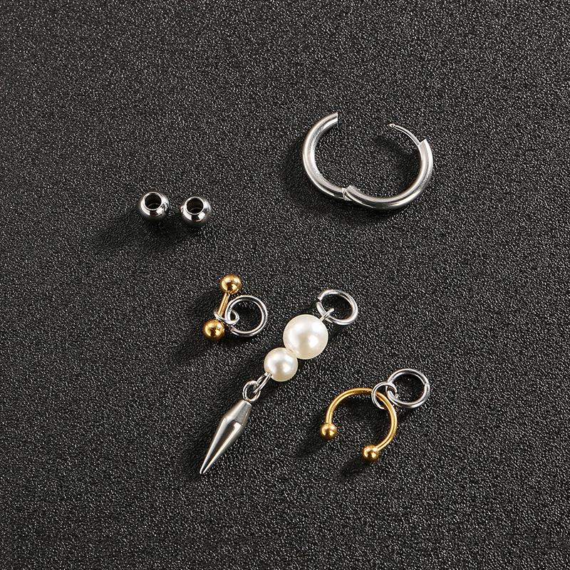 Boucles d'oreilles pendantes géométriques en acier inoxydable Punk Gothique Multicolore Clou à Rivet Fer à Cheval Perle d'Imitation Gland Conique Pour Femmes