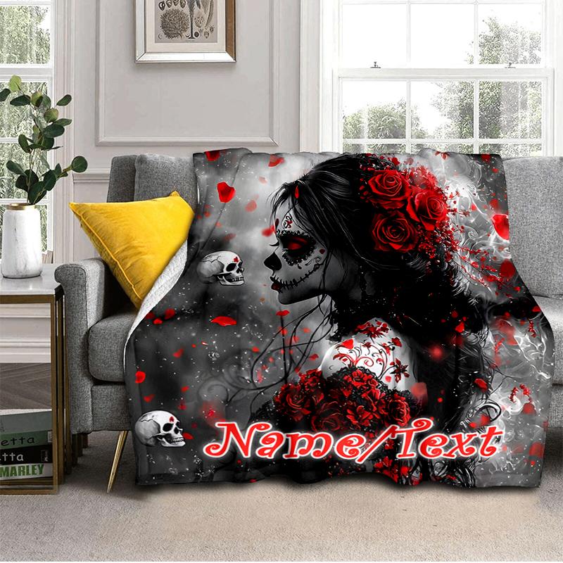 1PC Custom Name Day Dead Art Outdooor Flannel Blankets Throw Blanket All-Season Throw Gift Bedspread for Couch, Bed, Camping Holiday Birthday Gift