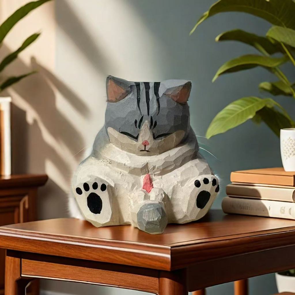 Wooden Craft Cat Figurine Handcrafted Art Gift For Graduation And Party Events