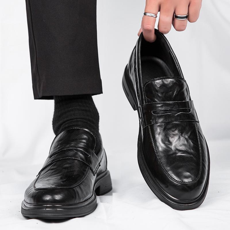 Fashion2024 Newly Men Black Slip-On Leather Shoes Soft Anti-slip Driving Shoes Man Spring Moccasins Social Flat Dress Formal Wear Shoes