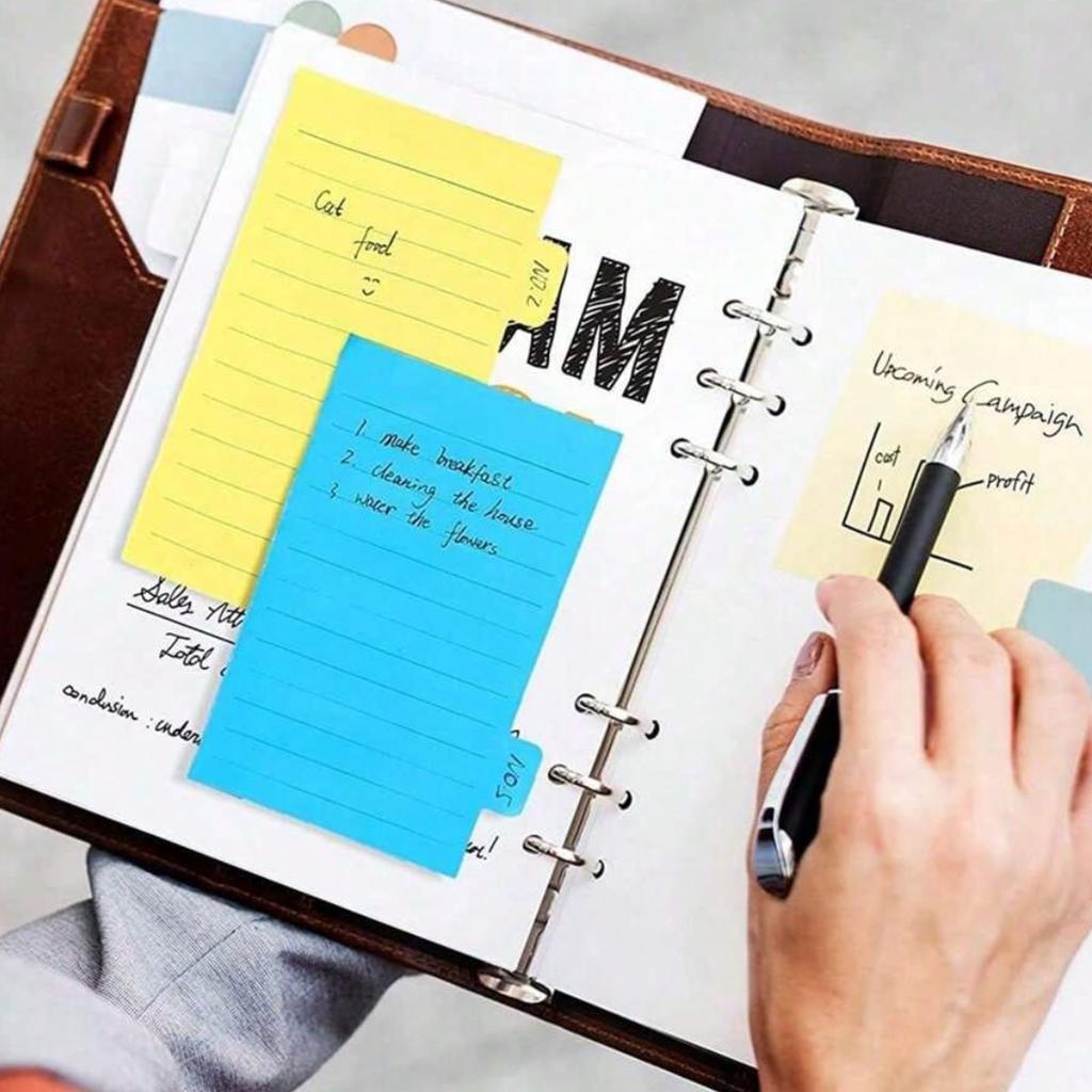 Tabbed Index Divider Sticky Notes, 60 Lined Self-Adhesive Notes, Neon Colors For Office School