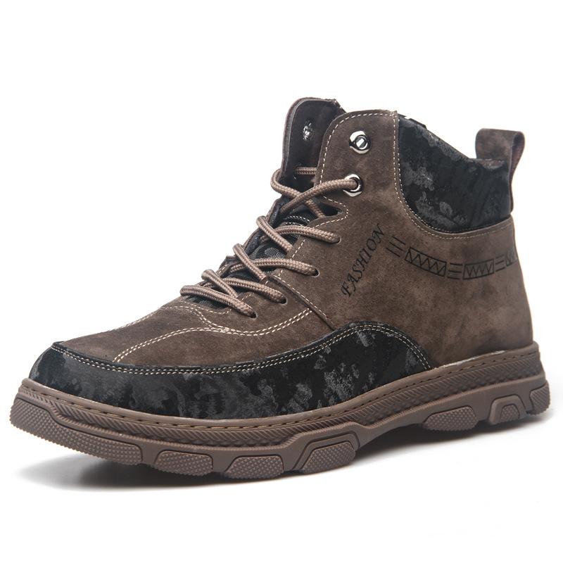 2024 Winter Men's Boots Plus Velvet Cotton Shoes Tooling Shoes Men's Leather Snow Trend Boots High-top Men's Shoes