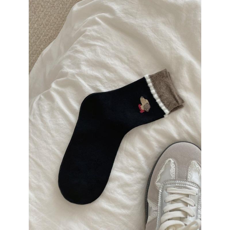 Lady Spring Simple Cute Lace Cartoon Puppy Cotton Preppy Style Pile Pile Long Socks