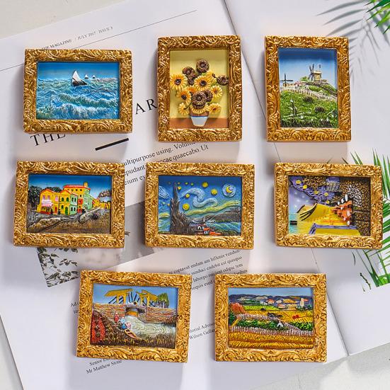 1/3/6 stk Verdensberømt maleri Kjøleskapsmagnet Hjemmekontor Kjøkken Skap Kjøleskap Resin 3D Oljemaleri Kunst Magnetisk Dekorasjon Ornament