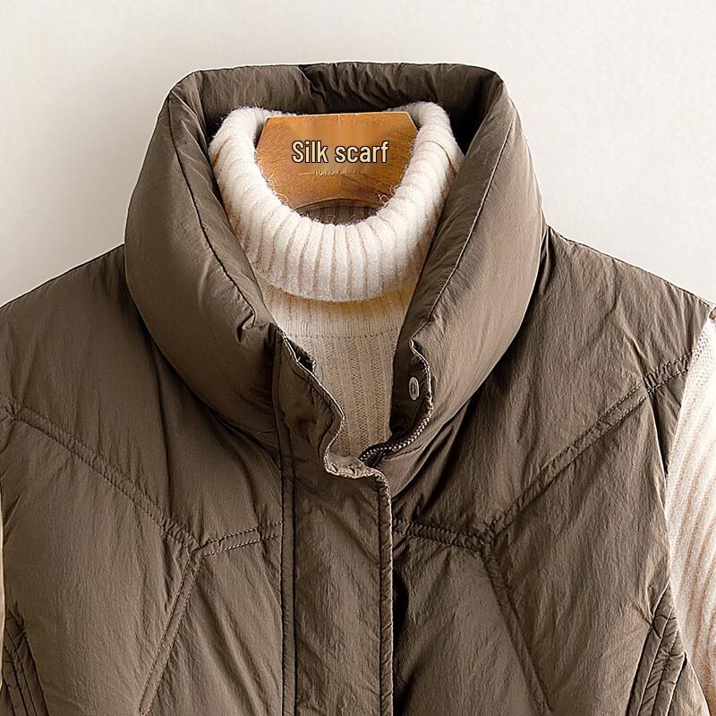 Women's Mid-Length 90% Down Stand Collar Drawstring Vest