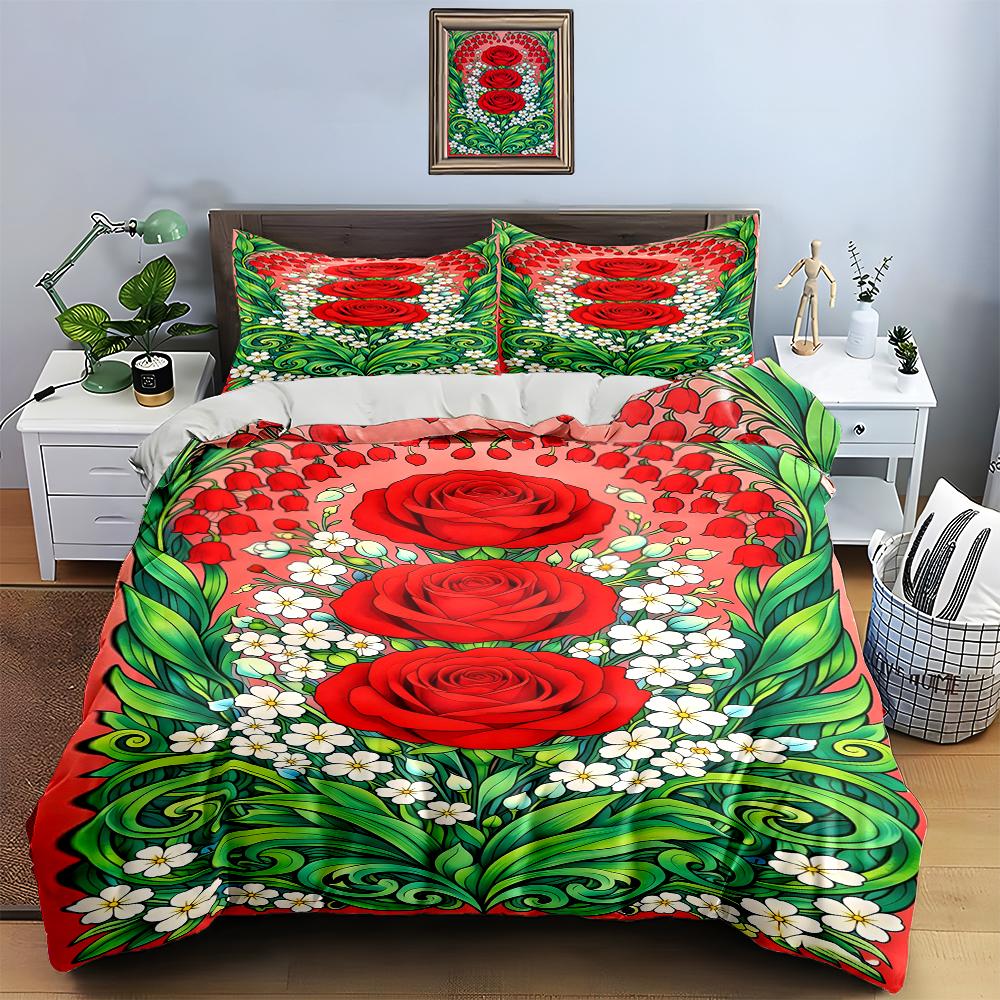 Floral, Vibrant, Decorative. Bedding Duvet Cover Sets Duvet Covers Pillowcases Gifts (1 * Duvet Cover 2 * Pillowcases, Without Duvet Insert)