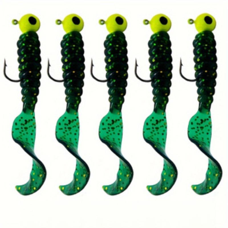

5 шт./пакет, мягкая приманка для рыбы с джиг-головкой, 5 см, червь, опарыш, приманка для ловли окуня, силиконовая бионика, свимбейт 5pcs зелёный